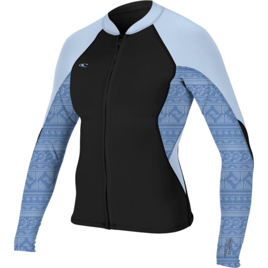 2026 O'Neill Da Donna Bahia 1/ 0.5mm Giacca Con Zip Integrale 4933 - Black / Surfabstract / Chambrayblu